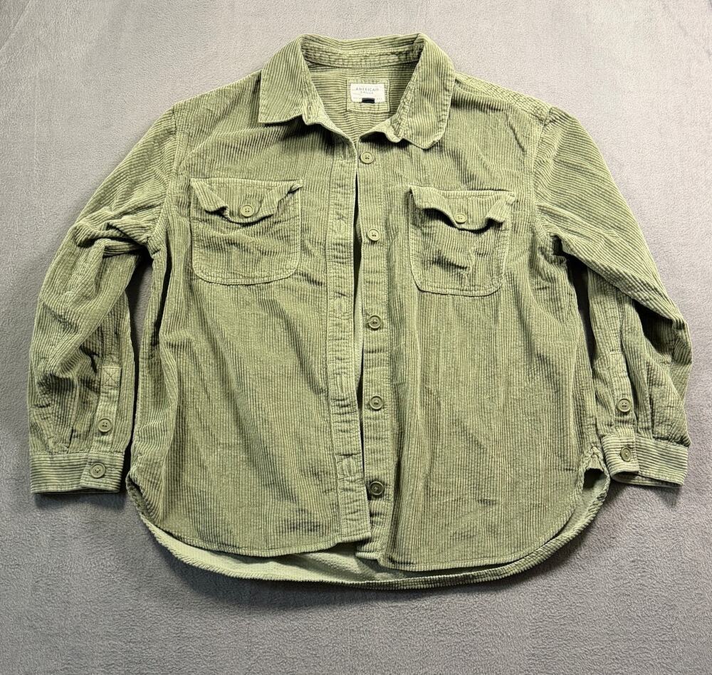 American Eagle‎ Corduroy Shirt Jacket Large Womens Sage Green Button Up Shacket